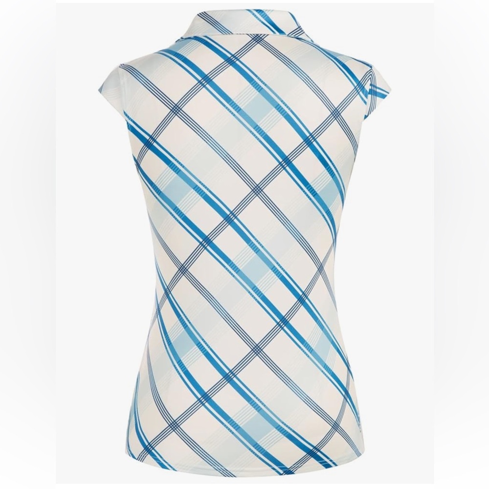 Jack Smith Women’s Golf Polo Shirt Size XL Sleeveless UPF 50+ White Blue Stripes - Picture 3 of 10